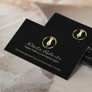 Notary Public Gold Pen Logo Loan Signing Agent Business Card