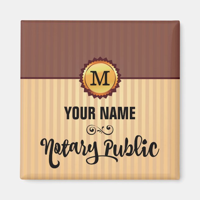 Notary Public Gold Seal Monogram Name Customised Magnet (Front)