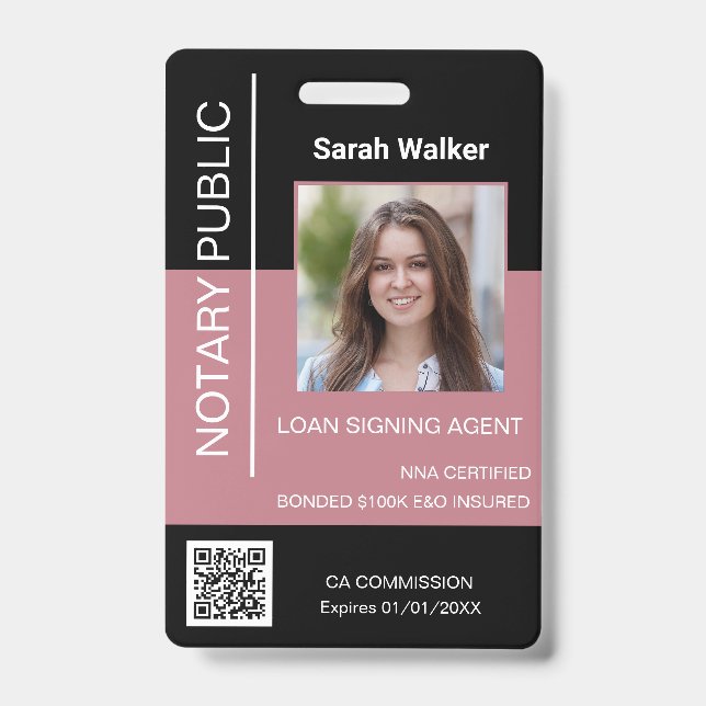 Notary Public ID office worker black dusty pink  Badge (Front)