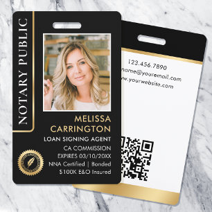 Notary Public ID Photo Elegant Black Gold Badge