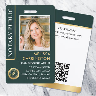 Notary Public ID Photo Elegant Dark Green Gold Badge