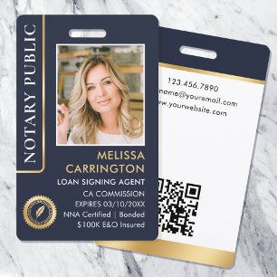 Notary Public ID Photo QR Code Dark Blue Gold Badge