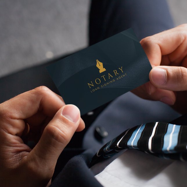 Notary Public Ink Pen Loan Signing Agent Navy  Business Card (Creator Uploaded)