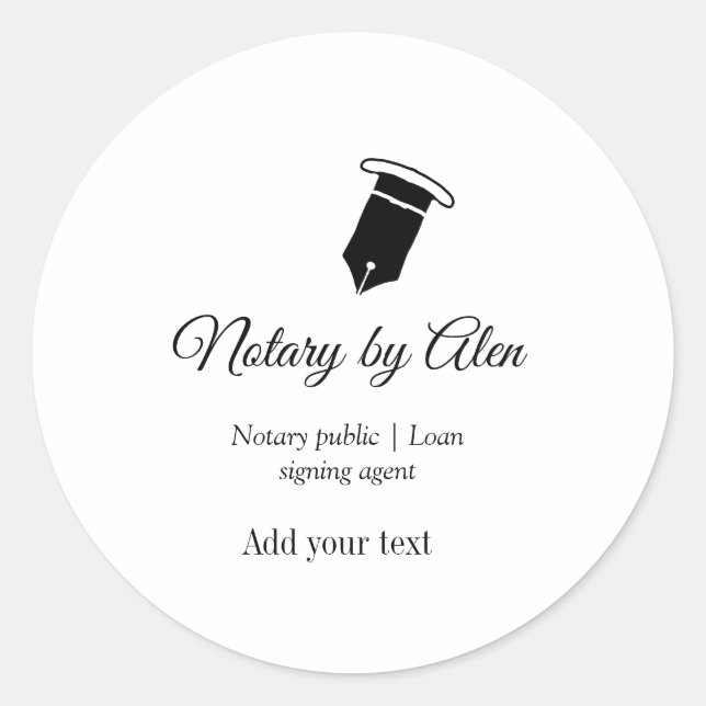 Notary public Loan signing agent add name address  Classic Round Sticker (Front)