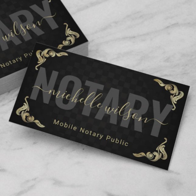 Notary Public Loan Signing Agent Black Art Deco Business Card (Creator Uploaded)