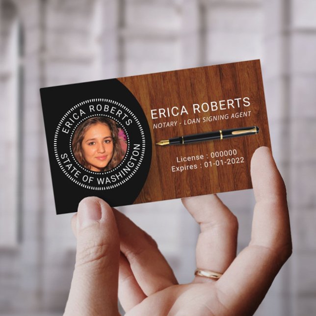 Notary Public Loan Signing Agent Custom Photo Wood Business Card (Creator Uploaded)