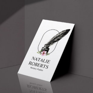Notary Public Loan Signing Agent Floral Quill Logo Business Card