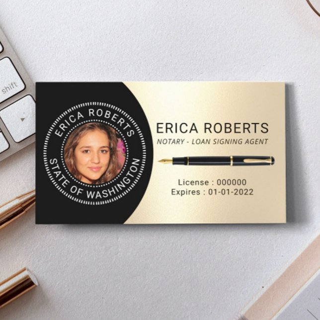 Notary Public Loan Signing Agent Gold Photo Business Card (Creator Uploaded)