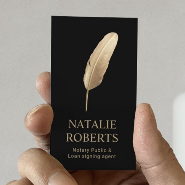 Notary Public Loan Signing Agent Gold Quill Pen Business Card (Creator Uploaded)