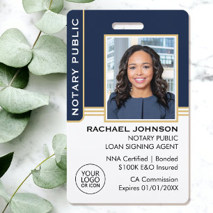 Notary Public Loan Signing Agent ID Blue Gold Badge