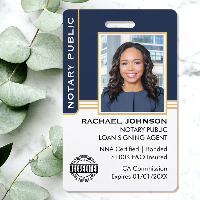 Notary Public Loan Signing Agent ID Blue Gold Badge (Creator Uploaded)
