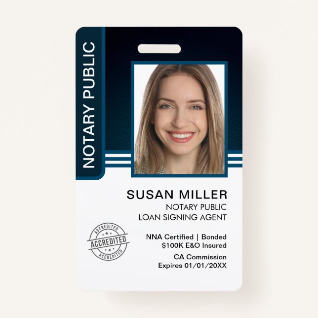 Notary Public Loan Signing Agent ID ID Badge (Front)