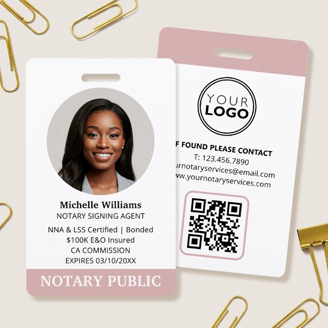Notary Public Loan Signing Agent ID Photo Pink ID Badge (Creator Uploaded)