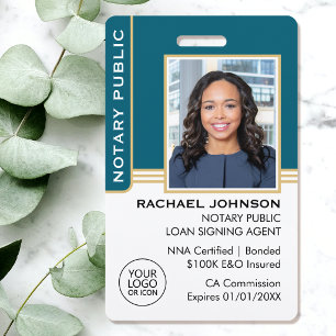 Notary Public Loan Signing Agent ID Teal Gold Badge