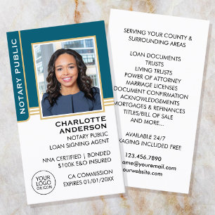 Notary Public Loan Signing Agent ID Teal Gold Business Card