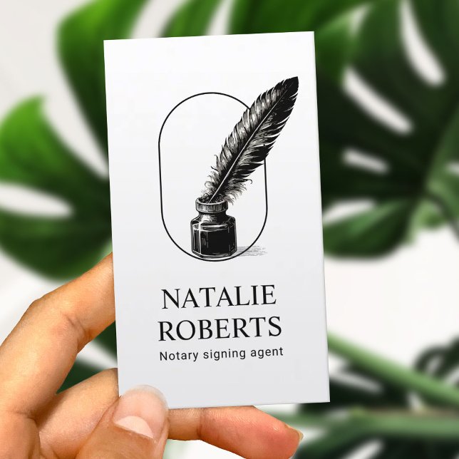 Notary Public Loan Signing Agent Quill Logo Plain Business Card (Creator Uploaded)