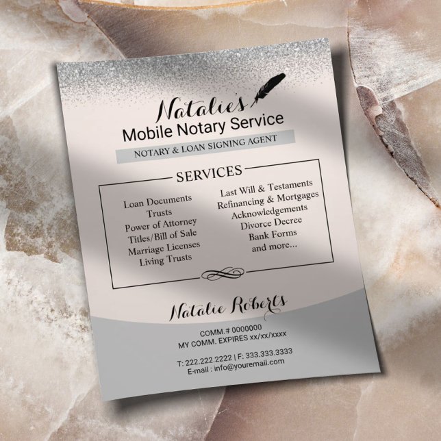 Notary Public Loan Signing Agent Silver Glitter Flyer (Creator Uploaded)