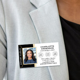 Notary Public Magnetic Name Tag Custom Photo Black