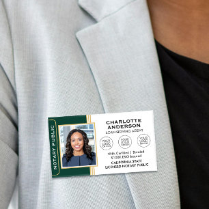 Notary Public Magnetic Name Tag Custom Photo Green