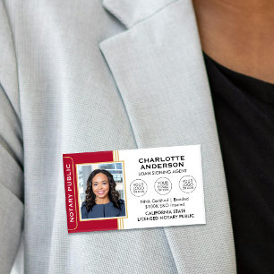 Notary Public Magnetic Name Tag Custom Photo Red