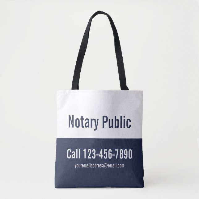 Notary Public Midnight Blue and White Promotional Tote Bag (Front)