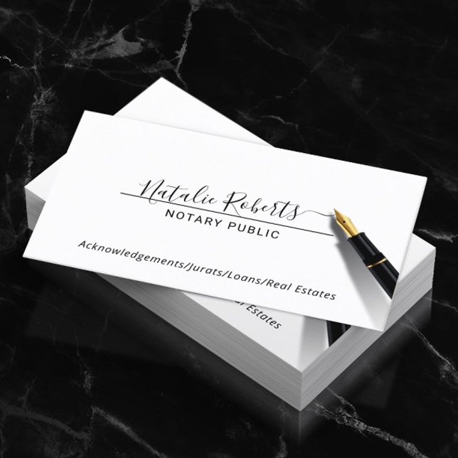 Notary Public Minimalist Script Signature Business Card (Creator Uploaded)