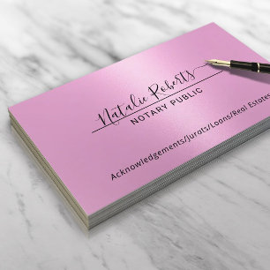 Notary Public Minimalist Script Signature Pink Business Card