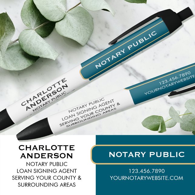 Notary Public Promotional Gift Teal Gold Business Black Ink Pen (Creator Uploaded)