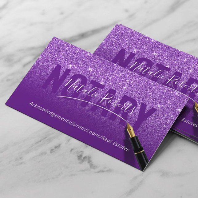 Notary Public Purple Glitter Elegant Signature Business Card (Creator Uploaded)