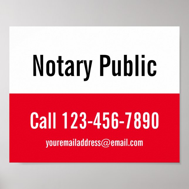 Notary Public Red and White Business Template Poster (Front)