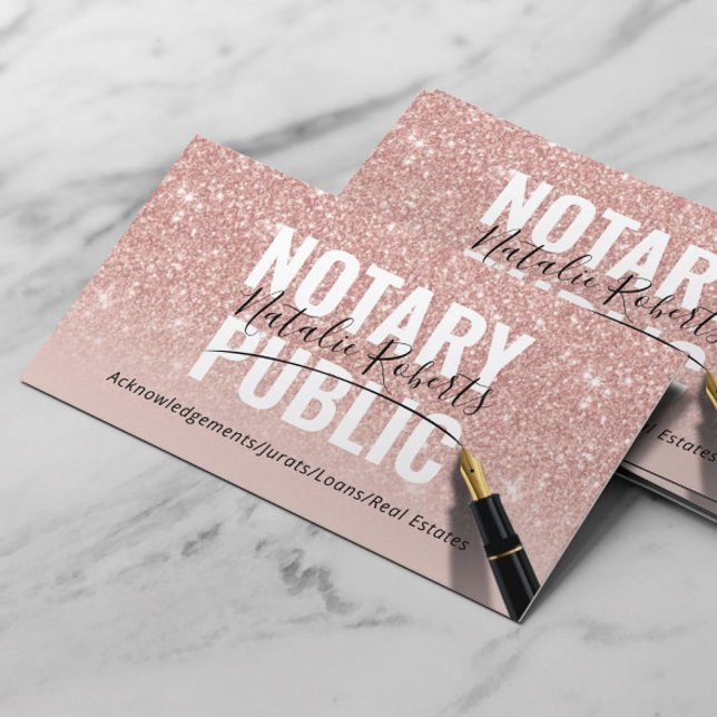 Notary Public Rose Gold Glitter Elegant Signature Business Card (Creator Uploaded)