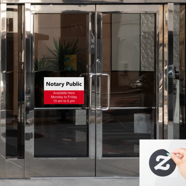 Notary Public Schedule Bright Red Black & White  (Office Door)