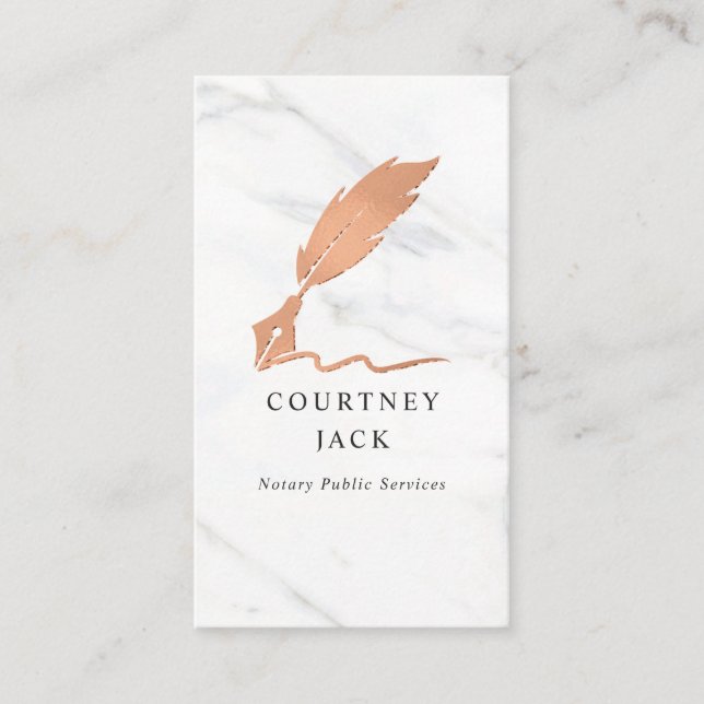 Notary Public Service Luxury Marble Rose Gold Business Card (Front)