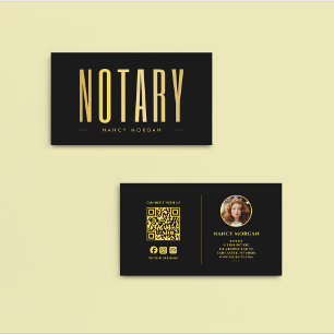 Notary Public Signing Agent Black Gold Photo  Business Card