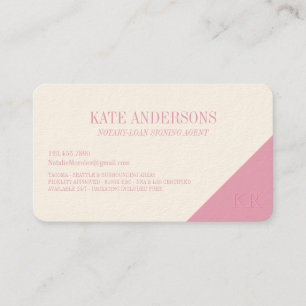 Notary Public Signing Agent Monogram Modern Pink Business Card