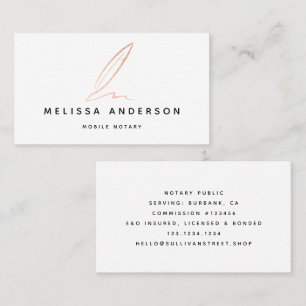Notary Public Signing Agent Rose Gold Foil Quill  Business Card
