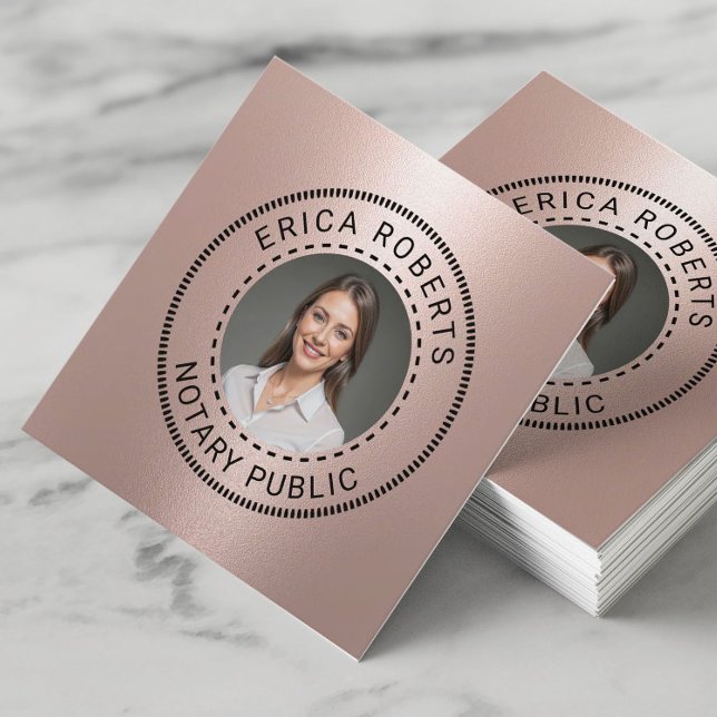Notary Public Stamp Modern Rose Gold Photo Square Business Card (Creator Uploaded)