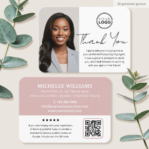 Notary Public Thank You Card Photo Logo Pink