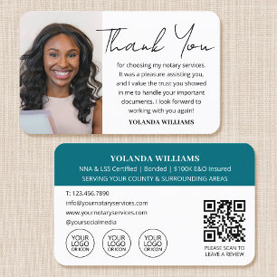 Notary Public Thank You Note Photo QR Code Teal Business Card