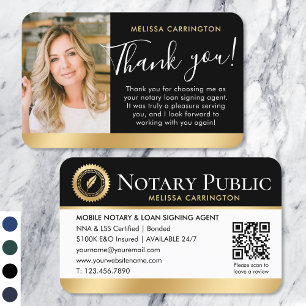 Notary Public Thank You Photo QR Code Black Gold Business Card