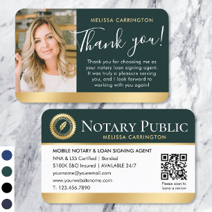 Notary Public Thank You Photo QR Code Green Gold Business Card
