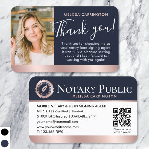 Notary Public Thank You Photo Rose Gold Navy Blue Business Card