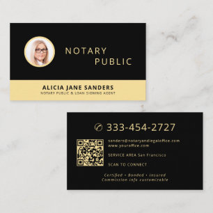 Notary QR code photo professional black gold Business Card