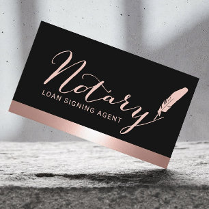Notary Script Loan Signing Agent Rose Gold Border Business Card