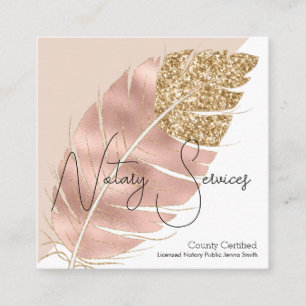 Notary Services Pink Gold Glitter Chic Square Business Card