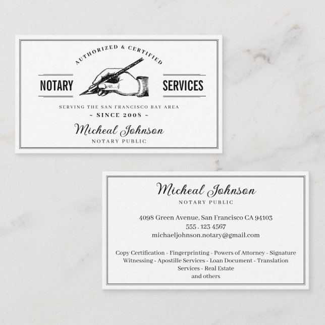 Notary Services Professional Vintage Customisable  Business Card (Front/Back)