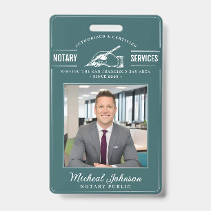 Notary Services Vintage Professional Teal Custom ID Badge