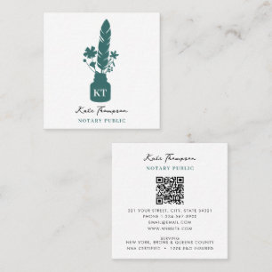 Notary Signing Agent Calligraphy Floral Quill Logo Square Business Card