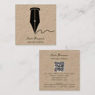 Notary Signing Agent Calligraphy Rustic Kraft Square Business Card