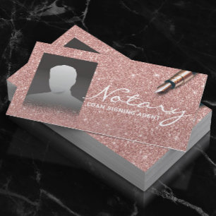 Notary Signing Agent Chic Rose Gold Glitter Photo Business Card